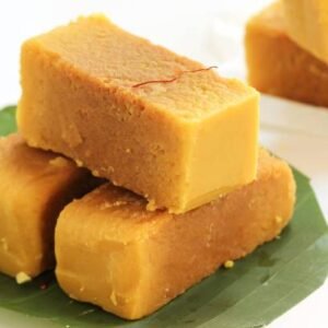 Mysore Pak isolated on white / indian festival sweets